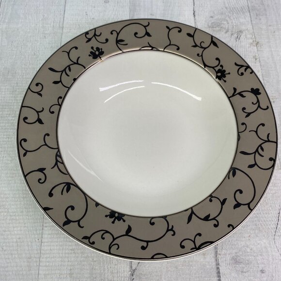 PTS International B Smith W Style FIORI Gray Rim Black Leaves 9" Bowls Set of 4 - Picture 2 of 16